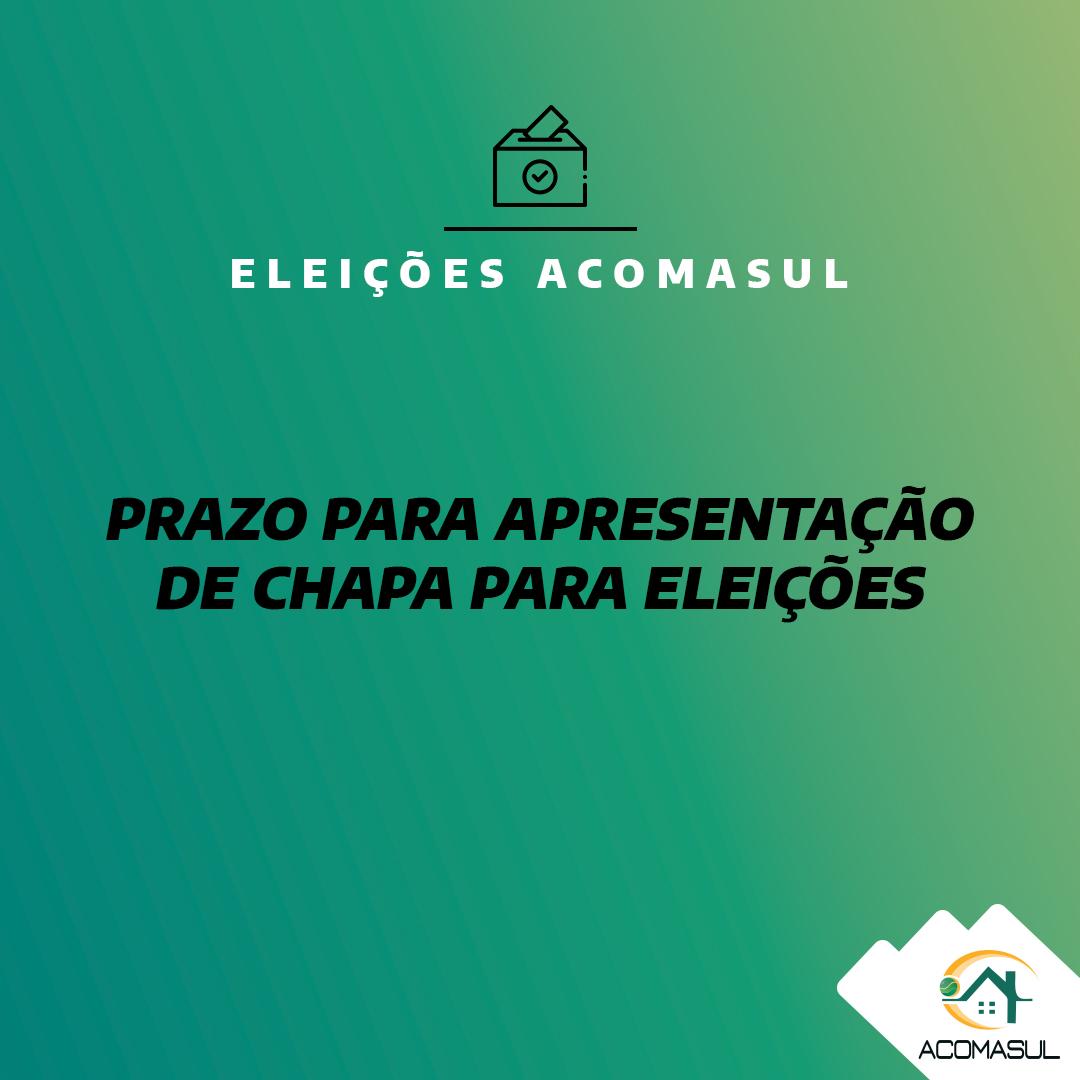 PRAZO PARA APRESENTAÇÃO DE CHAPA PARA ELEIÇÕES